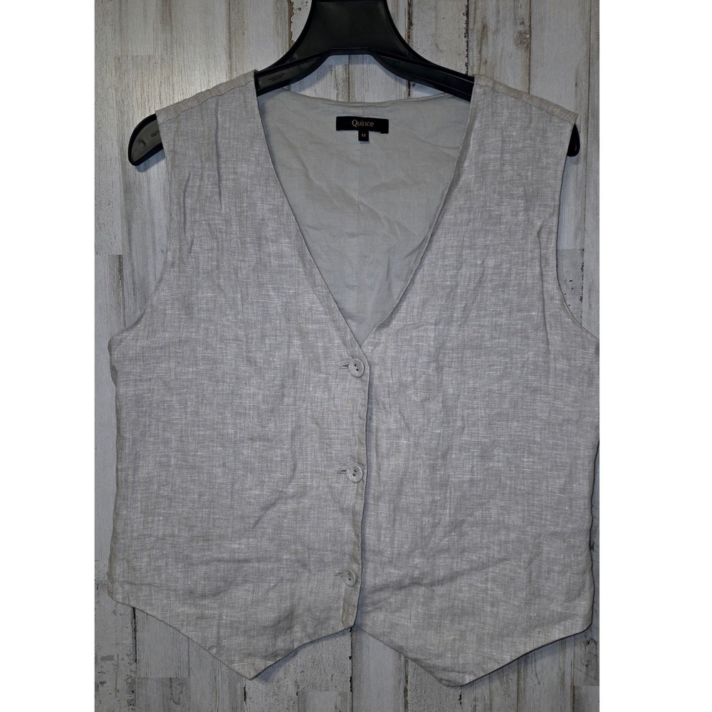QUINCE women M Button 1005 Linen Vest Sleeveless Top Tank Lined